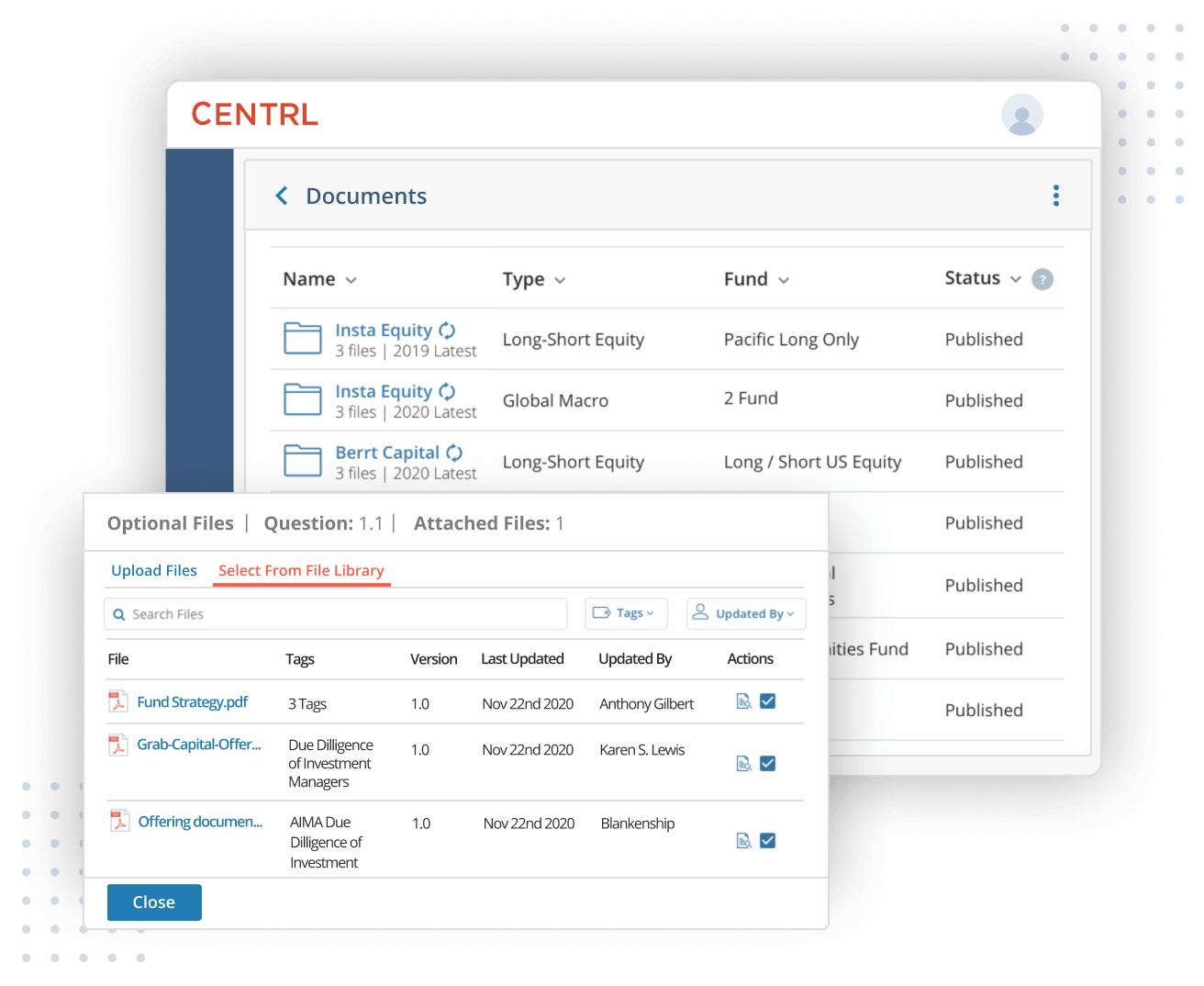 Centralized library of investor document attachments